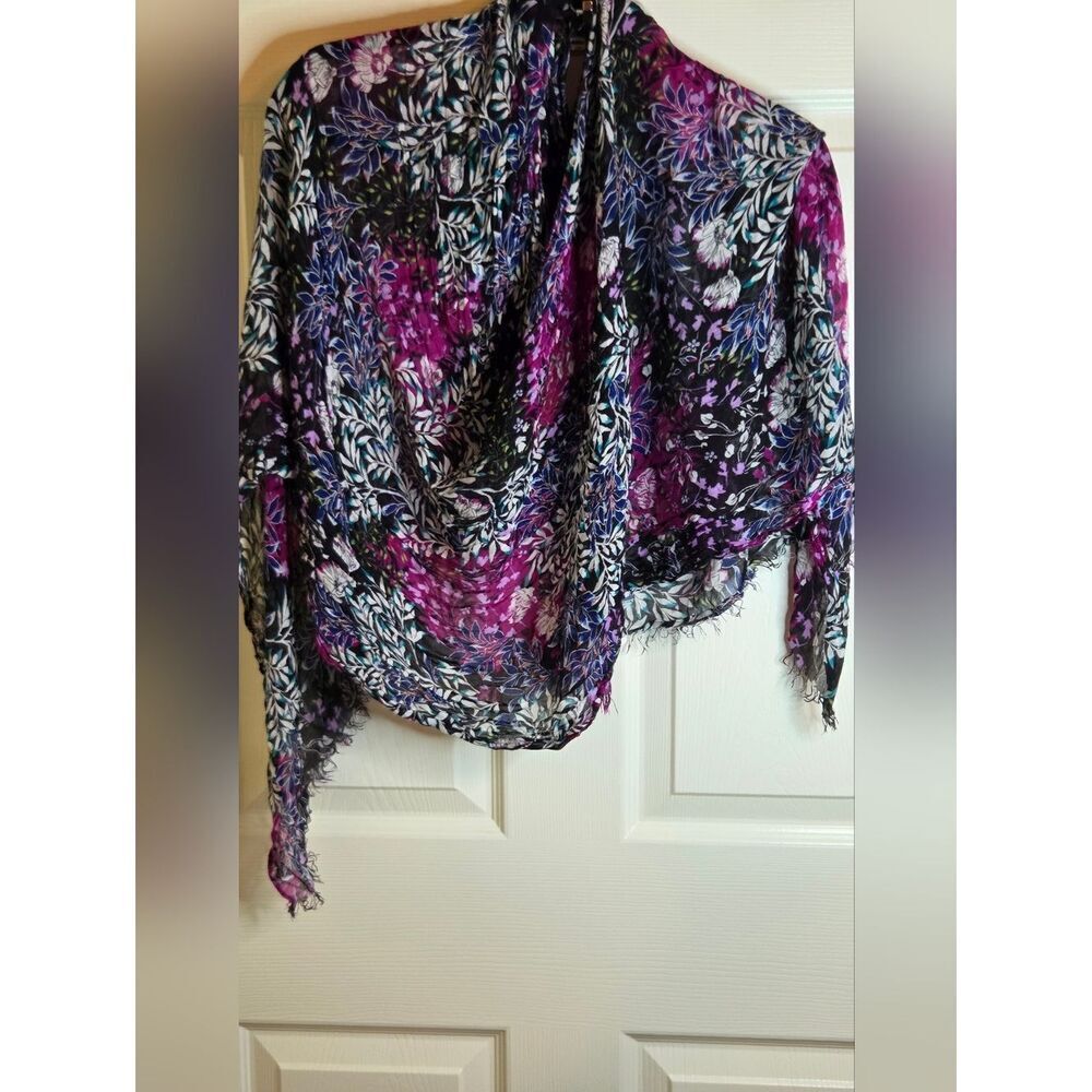 J. Jill Wearever Collection Purple Black Vine Floral Women Wrap Scarf 68"×24"